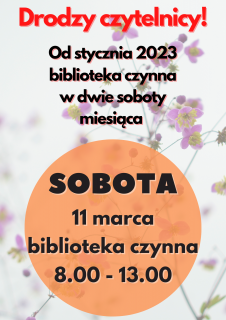 Biblioteka otwarta w sobotę 11 marca 2023 r.