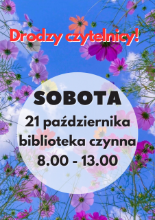 Biblioteka otwarta w sobotę 21 października 2023r.