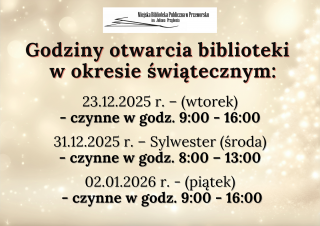 Godziny otwarcia biblioteki w okresie świątecznym
