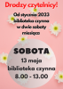 Biblioteka otwarta w sobotę 13 maja 2023r.